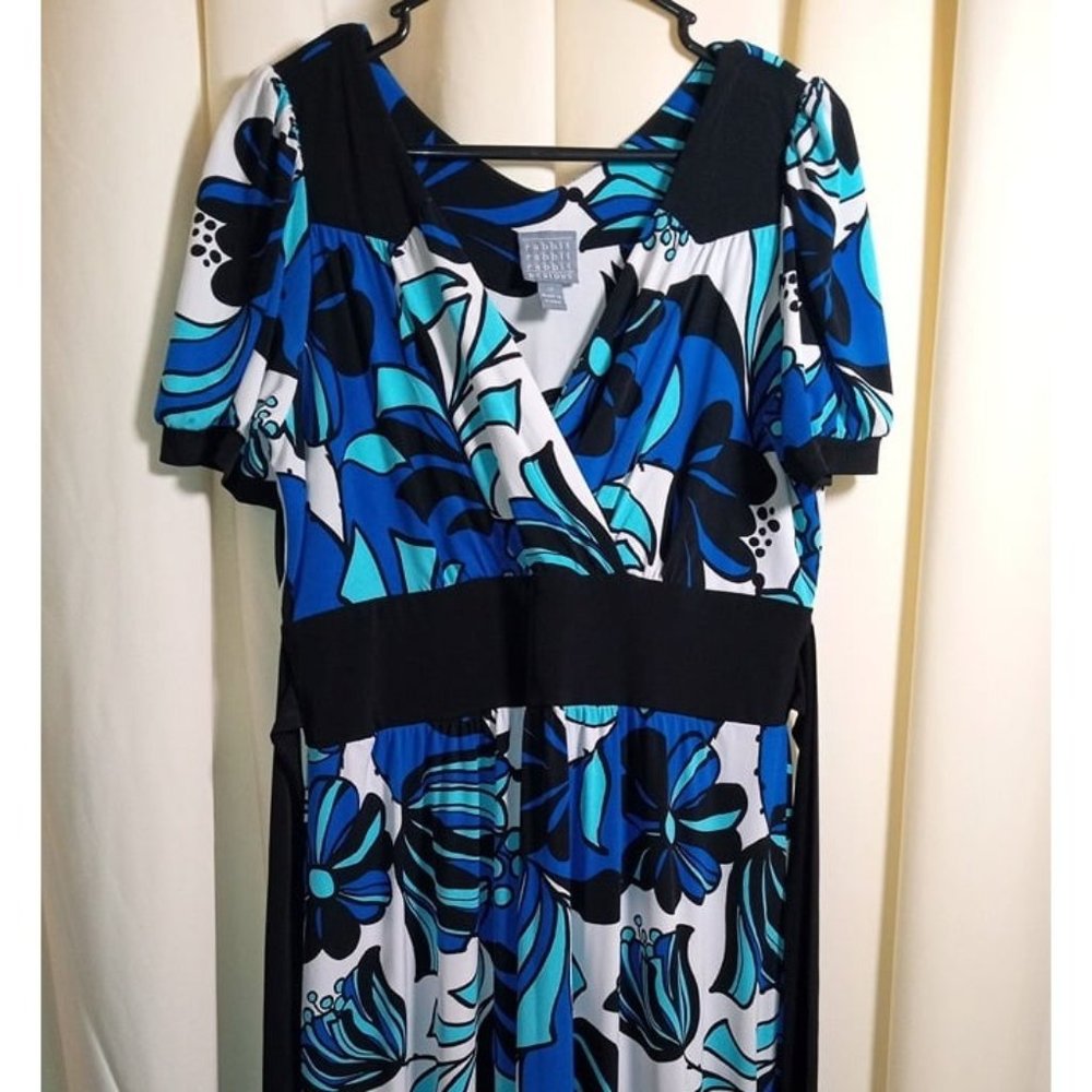 Rabbit Rabbit Rabbit Designs Size 14 Blue V-Neck Belted Dress - Picture 2 of 6